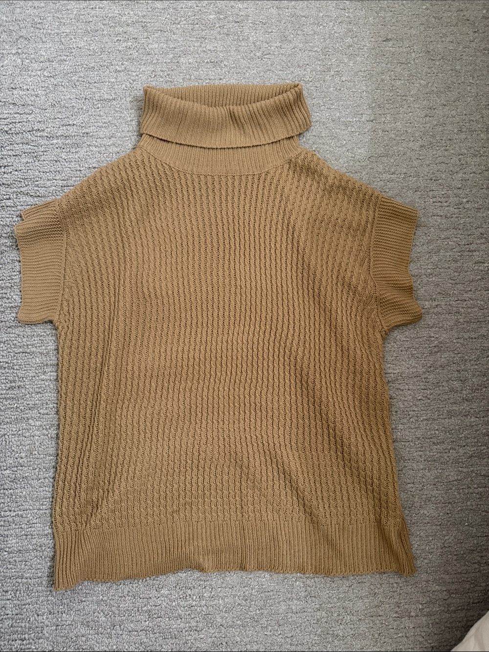 Turtleneck Short-Sleeve Knit Sweater in Camel - Picture 3 of 3